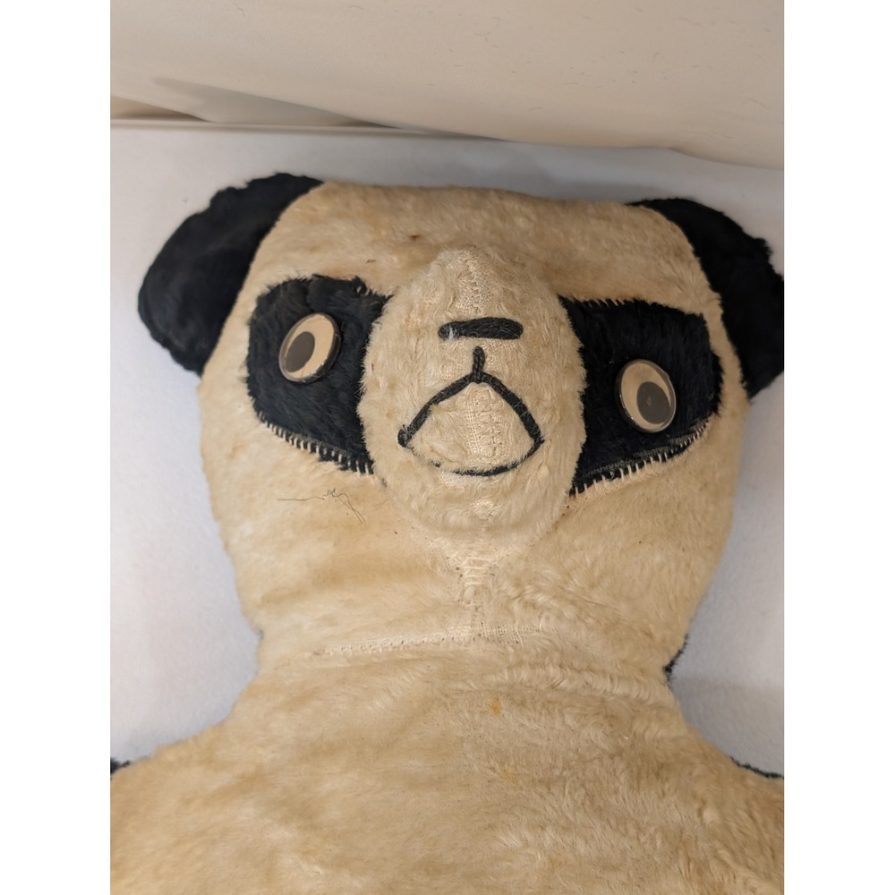 Vintage Panda Bear Plush Stuffed Animal Toy Collectible Faux Fur Beige Black 25" - Picture 2 of 5